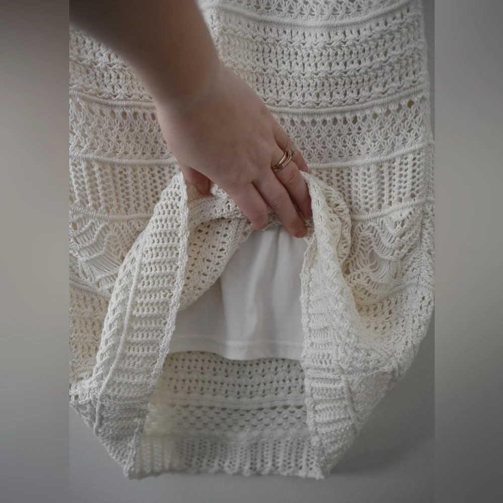 Abercrombie & Fitch Cream Crochet Knit Dress Boho Midi Size M (Tall) Fairy - Picture 7 of 15